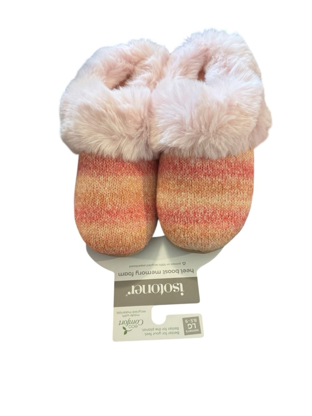 isotoner Pink and Peach Knit Memory Foam Slippers sz 8.5-9
